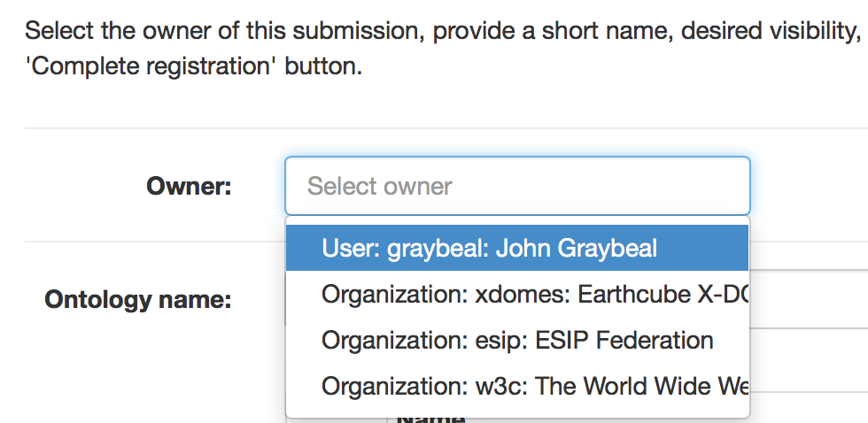 Ontology owner selection