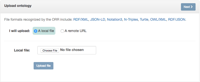 Ontology upload file dialog